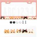 Cute Cat License Plate Frame - 1 Pack Kawaii Kitten Pet Lover Rust-Proof Aluminum Car Tag Holder - Watercolor Animal Art Decorative Plate Cover for Women Cat Mom Includes Sticker