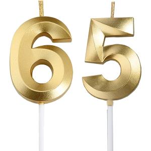Gold 65th & 56th Birthday Candles,Gold Number 65 56 Cake Topper for Birthday Decorations Party Decoration