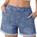 PINKMSTYLE Womens Jean Shorts High Waisted Denim Short (Blue, S)