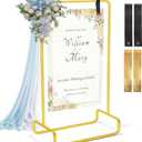 Wedding Welcome Sign Holder Personalized, 68"x32"x16.5" Gold Welcome to Our Wedding hanging Sign Holder with Leather Sign Straps, Easel Stand for Sign, Adjustable Wedding Seating Chart Stand