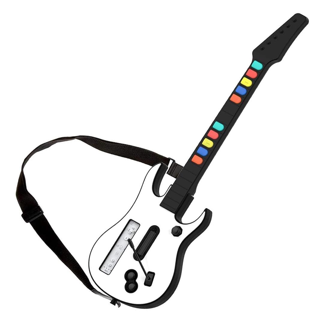 DOYO Wireless Wii Guitar Hero Controller for Nintendo Wii, Compatible with Guitar Hero and Rock Band 2 Games with Adjustable Strap, White (10 key)
