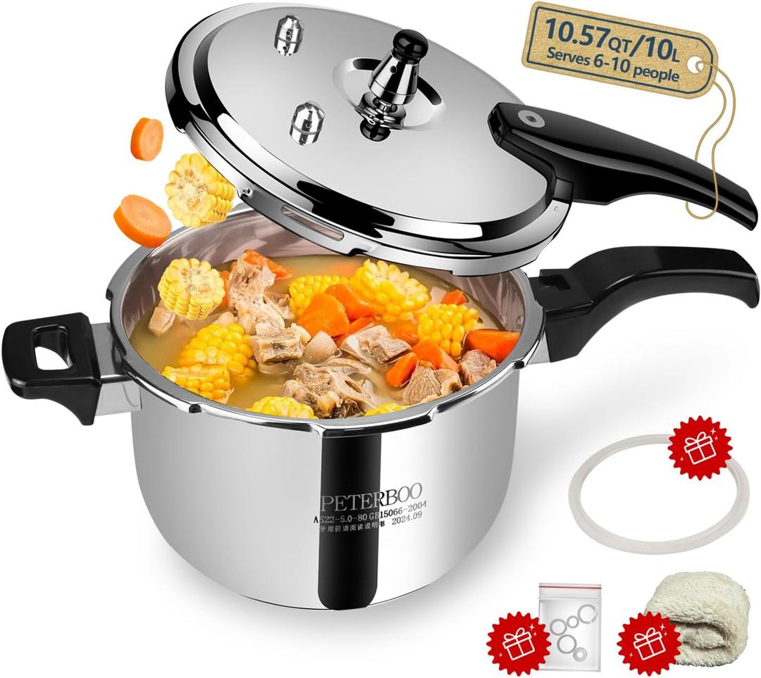 Premium 10.57 Quart Stainless Steel Pressure Cooker, Commercial Grade Luxury Cookware, Brand Quality Durability, Professional Performance for Large Families & Events