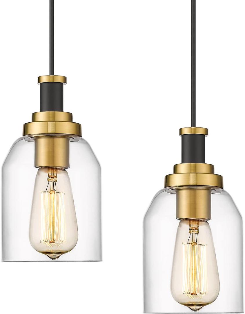 zeyu Modern Hanging Pendant Lights 2 Pack, Kitchen Pendant Lighting with Clear Glass Shade, Black and Gold Finish, ZG33M1L-2 BK+BG (4.7 Inch | 2 Pack)