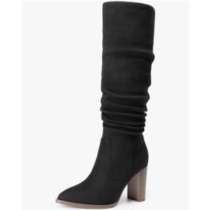 DREAM PAIRS Women's Knee High Boots Pointed Toe Chunky Block Heel Suede Boots Comfortable for Women with Side Zipper Fashion Slouchy Tall Boots Size 6 Women