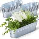 Gejoy 12 Pcs Small Galvanized Oval Planters With Handles - Rustic Tub Flower Pot, Silver Metal Buckets for Outdoor Farmhouse Decorations, 11.42 x 3.94 x 2.99 Inch