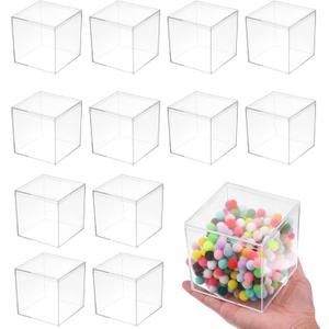 12 Pcs Clear Acrylic Plastic Jewelry Box Mini Storage Box Mini Cube Containers with Lids for Candy and Tiny Jewelry(3.3 x 3.3 x 3.3 Inch, Classic Style, Square)