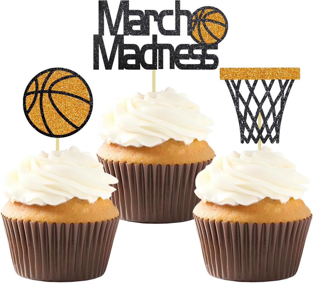 24Pcs Basketball Cupcake Toppers for Party Decorations, March Madness & Birthday Themes (MIX B), BAK001