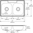 Dayton D233221 Equal Double Bowl Top Mount Stainless Steel Sink, 33 x 22 x 6.5