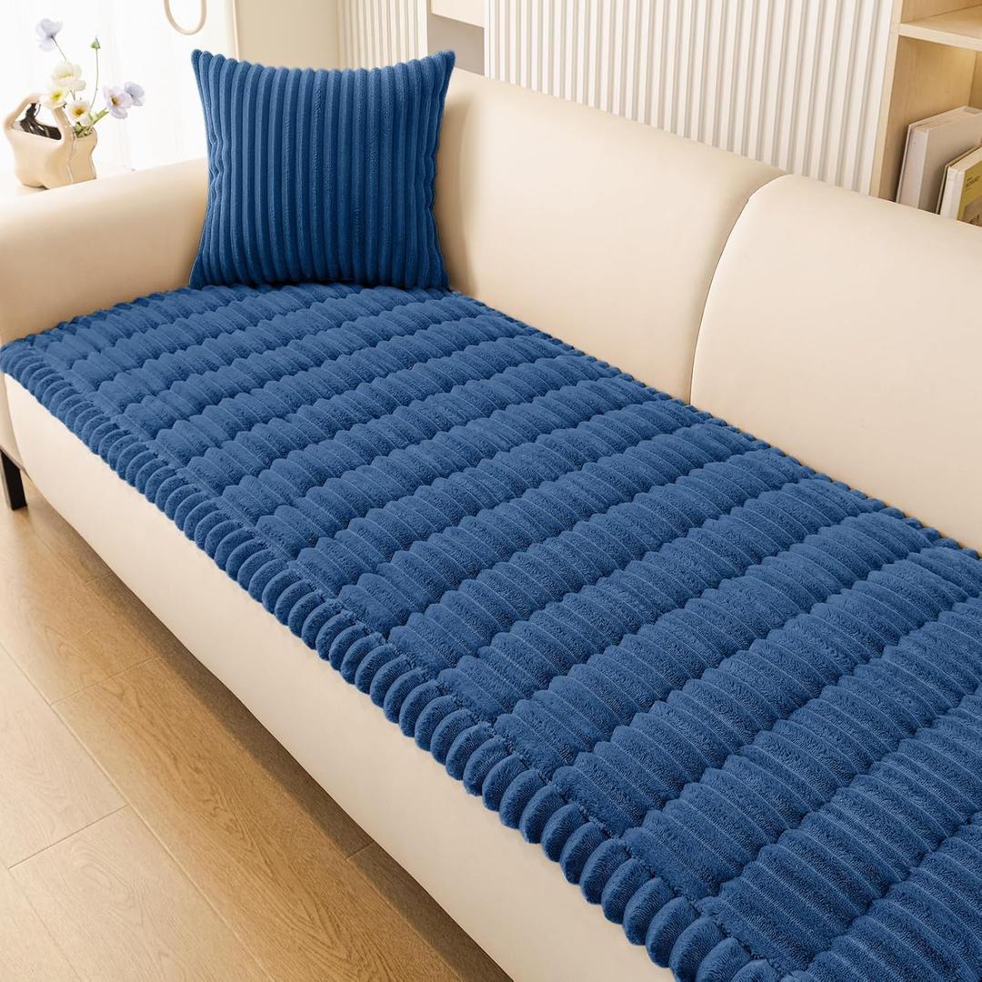 Smiry Couch Cover for Dogs Washable, Non Slip Fuzzy Pet Couch Covers for 3 Cushion Sofa Pet Friendly, Thick Soft Sofa Slipcovers Cushion Protector (Navy Blue, 27.6" x 70.9")