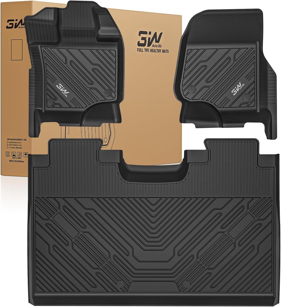 3W Floor Mats for Ford F-150 2015-2025 2026 & F150 Lightning 2022-2025 SuperCrew (w/o Fold Flat Storage), TPE All Weather Custom Fit, Front & Rear 3PCS | Heavy Duty, Easy Clean - Black