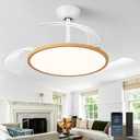 42'' Retractable Chandelier Ceiling Fan, White+Natural Wood