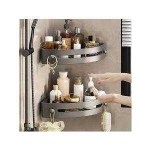 Talent Star 1/2/3 Pcs Bathroom Storage Rack Triangle Shape Suction Cup No Drilling Self-adhesive Great Load Bearing with Hooks Removable Shower Caddy Shampoo Conditioner Razors Soap Organizer Grey