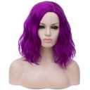 BUFASHION 14" Women Short Dark Purple Kinky Straight Cosplay Synthetic Wigs With Air Bangs (Dark Purple 2)