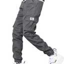 JMIERR Mens Casual Cargo Pants Stretch Elastic Waist Drawstring Joggers Pants Tapered Sweatpants for Men Multi Pockets (Gray)