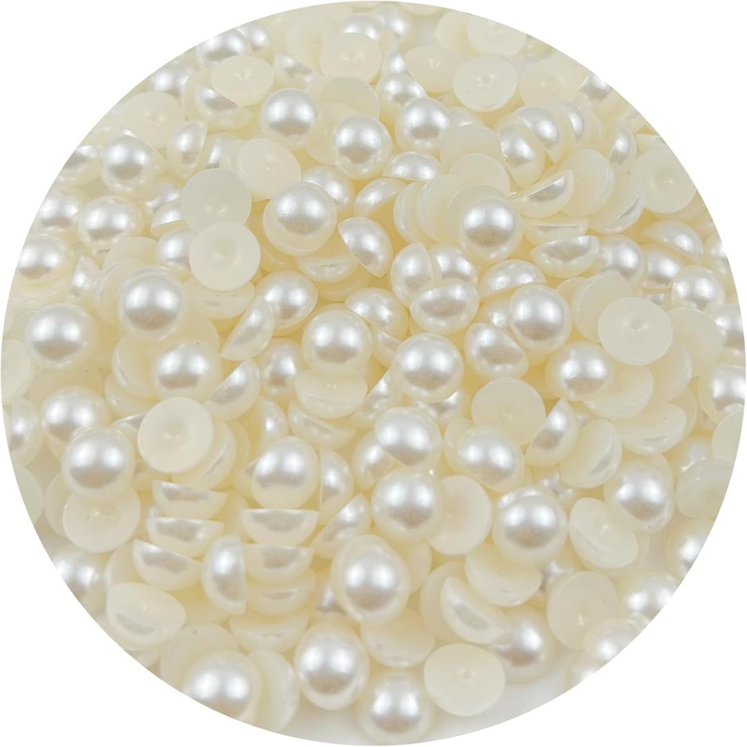 600PCS 10mm Round Half Pearls for Crafts Jewelry Scrapbooking, Nail Art Decoration (Ivory White)