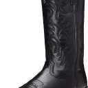 femflame Cowboy Boots for Men Round Toe Distressed Work boots Embroidered Western Boots Traditional Country Boot (10, Black)