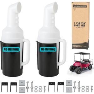 10L0L No Drilling Needed Golf Cart Sand Bottle with Holder Universal for EZGO Club Car Yamaha, Push Cart Divot Filler Sand Bottle with Grip Handle (Fit 1" Square Tube Bracket) (2 Pieces)