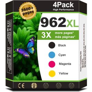 962XL Ink Cartridge Combo Pack Compatible for HP962xl 962 XL Printer for OfficeJet Pro 9010e 9012e 9014e 9015e 9016 9018e 9019e 9020e 9022e 9025e 9028e Printers; Black and Color Ink Cartridge(4-Pack)