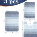 OLANLY Bathroom Rugs Sets 3 Piece, Soft Absorbent Microfiber Bath Mats and U-Shaped Contour Toilet Rug, Plush Shaggy Bath Mat Set for Bathroom (30"x20"+24"x16"+24"x20", Blue), 30" x 20" + 24" x 16" + U24" x 20"
