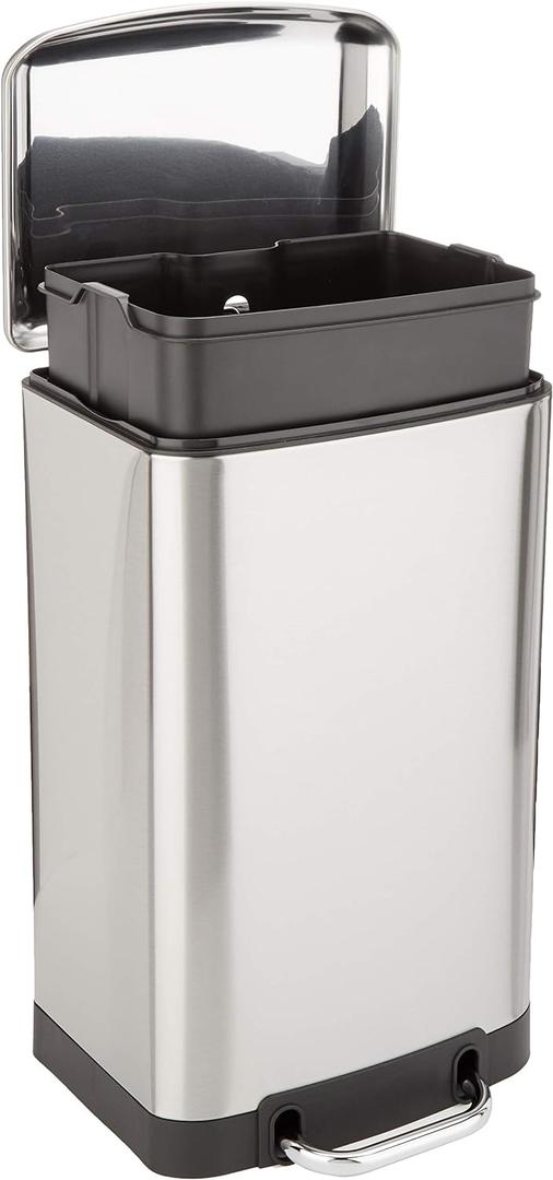 Amazon Basics Rectangular Small Trash Can with Lid and Soft-Close Foot Pedal for Bathroom, Bedroom, Living Room, Office, Smudge Resistant, 20l / 5.3 gallon, Nickel
