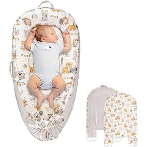 Jundetye Baby Lounger Cover for Boys Girls, Reversible Baby Nest Cover, Adjustable Baby Lounger Replaceable Cover for Infant Newborn, Portable and Machine Washable, Cotton Gray Elephant Cover Only