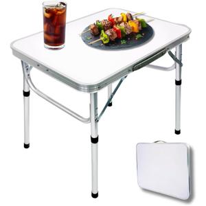 Camp Field Aluminum Folding Small Picnic Table, Adjustable Height Lightweight Portable Camping Table for Picnic Beach Outdoor Indoor (Small White)