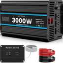 3000W Power Inverter Pure Sine Wave Inverter 12V DC to 110V AC Car Inverter with USB Ports,3 AC Outlets, LCD Display, Remote Controller for Car, Truck, Home, Vehicles, Boat, Power Outage