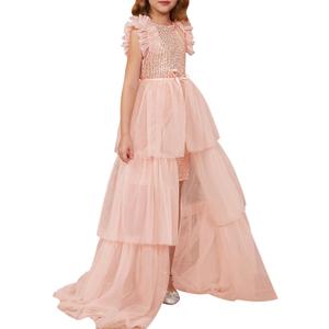GRACE KARIN Girls Sequin Dress Formal Pageant Sparkle Party Ruffle Prom Maxi Dress Size 5-14Y (8-10 Years, Light Pink)