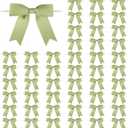 50 Pcs 3 Inches Grosgrain Ribbon Twist Tie Bows Spring Moss Pretied Premade Craft Bows for Treat Bags Gift Wrapping Basket Wedding Baby Shower Birthday Christmas Party (Spring Moss)