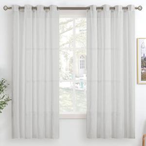 BGment Light Grey Sheer Curtains 63 Inch Length for Living Room, Grommet Light Filtering Semi Sheer Window Drapes Casual Textured Privacy Opaque Panels, 2 Panels (Each 52 x 63 Inch, Light Grey)