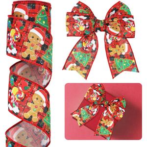 Suncalla Gingerbread Christmas Ribbon Wired- 2.5" x 10 Yds, Wired Edge, Burlap Christmas Wired Gingerbread Ribbon for Wreath, Gifts, Tree Decoration, Bows, Holiday Decorating, Crafting, Wrapping