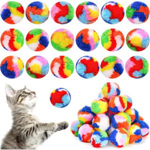 Nicunom 60 PCS Cat Pom Pom Balls, 1.7Inch Rainbow Cat Toy Balls, Soft Plush Cat Ball Fuzzy Kitty Balls Colorful Kitten Puff Ball for Pet Kitten Interactive Playing Exercising Chasing