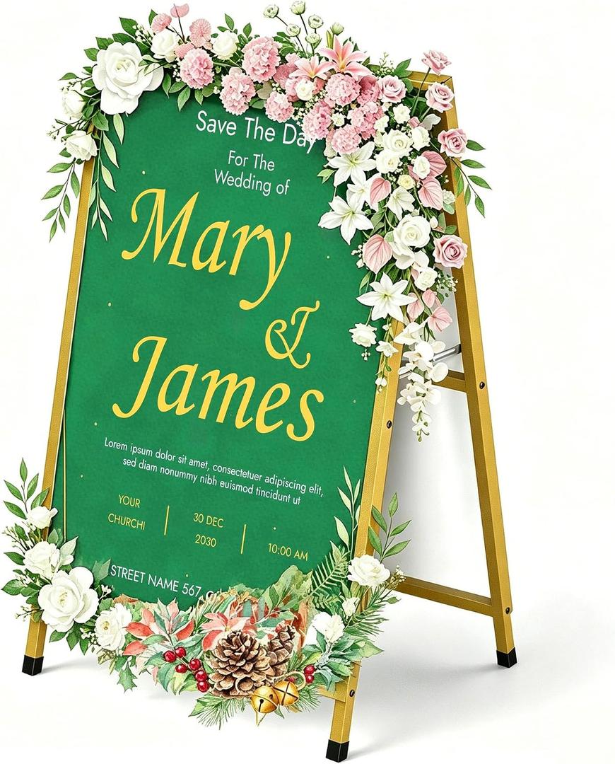 Golden A Frame Sign, Heavy Duty Slide-in A Frame Sign Holder, Double-Side 24x 36 Inch Sandwich Board for Office, Wedding, Business, Party Poster, Frame only