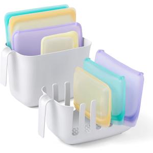YouCopia Dry&Store Reusable Bag Drying Rack and Bin Set, Silicone Bags Organizer and Storage