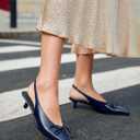 Coutgo Womens Slingback Kitten Low Heels Dress Shoes Closed Pointed Toe Bow Tie Slip on Office Work Pumps (8, Navy)