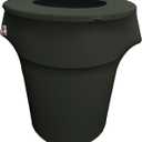 LA Linen Stretch Spandex Fitted Trash Can Cover 44-Gallon Round, Bin Waste Container Cover, Outdoor Indoor Patio Backyard Decor,Black