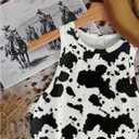 Women's Cow Print Tank Top Sleeveless Crewneck Fitted Crop Tops Summer Cowgirl Vest (XL)