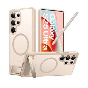 TORRAS Strong Magnetic & Seamless Stand for Samsung Galaxy S25 Ultra Case, Fit for MagSafe, Mil-Grade Drop Protection, Kickstand for Samsung Galaxy S25 Ultra Case, Translucent Gold Edge