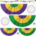 Irenare 4 Pcs Mardi Gras Burlap Bunting Flag New Orleans Mardi Gras Bunting Pleated Fan Flag Banner with Brass Grommets for Masquerade Carnival Party Supplies Decorations Outdoor