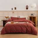 ECOCOTT Duvet Cover King Size - Linen Feel Textured Organic Natural 100% Washed Cotton, Soft Breathable 3 Pieces Bedding Set with Zipper Closure, Burnt Brick Red (King (104"x90"), Burnt Brick Red (No Comforter))