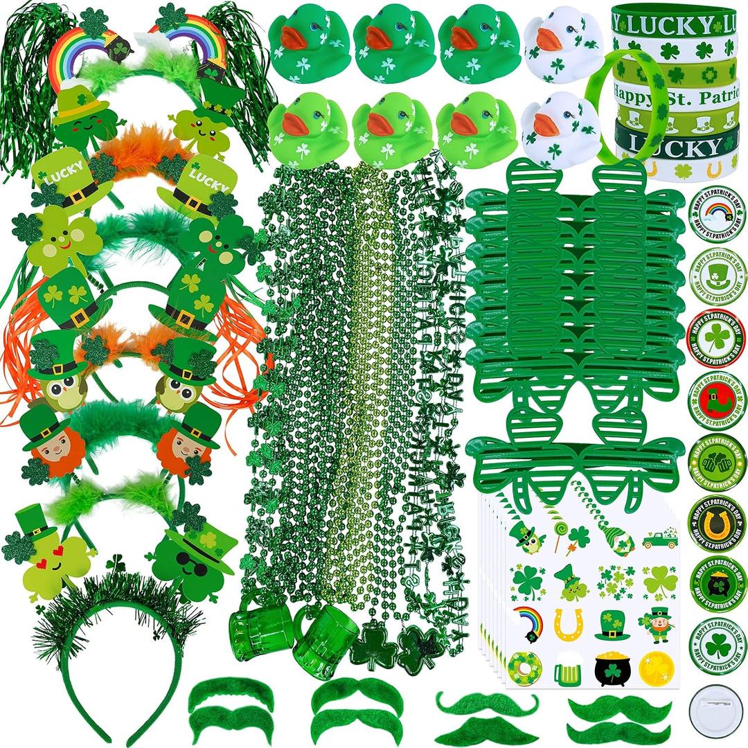 Winlyn Bulk St. Patrick's Day Novelty Jewelry Assortment St. Patrick's Day Party Favors Supplies Head Bopper Necklace Bracelet Glasses Tattoo Stickers Accessories for St. Patty's Day Irish Party Dcor