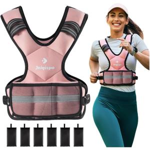Adjustable Weighted Vest for Men and Women 11-20lb Vest with 6 Ironsand Weights, Adjustable Body Weight Vest Exercise Set for Strength Training, Cardio, Running, Walking (pink)