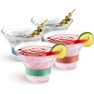 luxail Martini Glasses, Plastic Martini Glasses Set of 4, Double Wall Stemless Martini Cups, 9 Oz Capacity, Martini Gifts, 4 Reusable Cocktail Straws (Multicolor)
