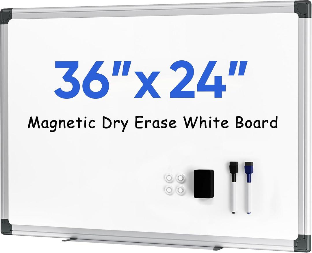 36" x 24" Magnetic Dry Erase Whiteboard with Aluminum Frame