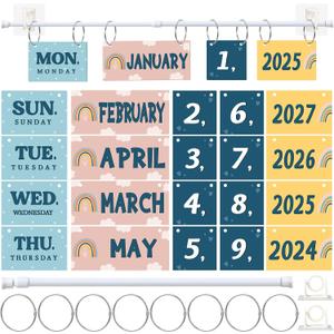 Containlol Boho Classroom Calendar Set Bulletin Board Boho Flip Calendar for Classroom Rainbow Theme Decor with Colorful Week Month Day Year Cards Rod O-ring for Back to School Teacher Wall Board