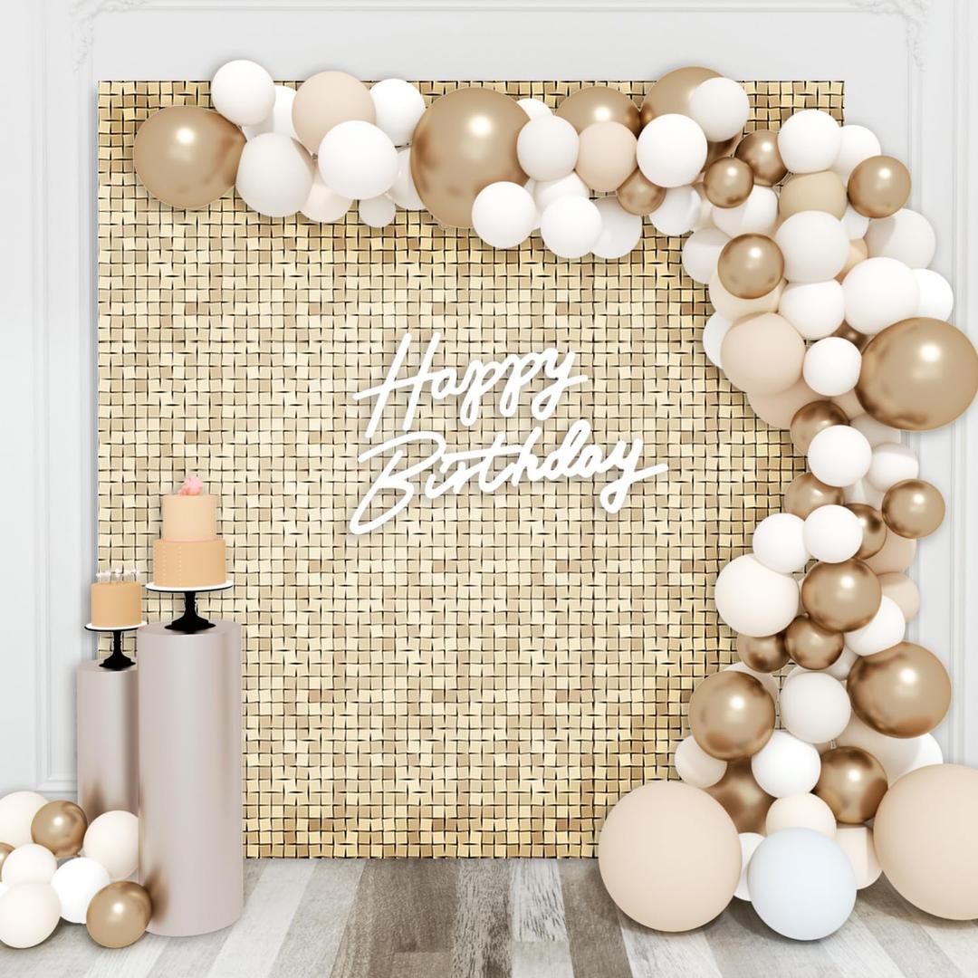 Champagne Gold Shimmer Wall Backdrop, 36pcs Sequin Panels
6 x 6 ft, Shiny Photo Backdrop, Decoration for Wedding, Birthday, Anniversary, Bridal Shower and Bachelorette Party