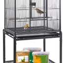 HSM 53 Inch Wrought Iron Large Bird Flight Cage with Rolling Stand for African Grey Parrot Cockatiel Sun Parakeet Conure Lovebird Canary