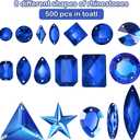 Chuangdi 500 Pcs Sew on Rhinestone Glass Crystals Acrylic Gems with 2 Holes Mix Shape Mix Size Flatback for DIY Jewelry Crafts Clothes Shoes Bag Costume Sewing Beads Decorations(Dark Blue)
