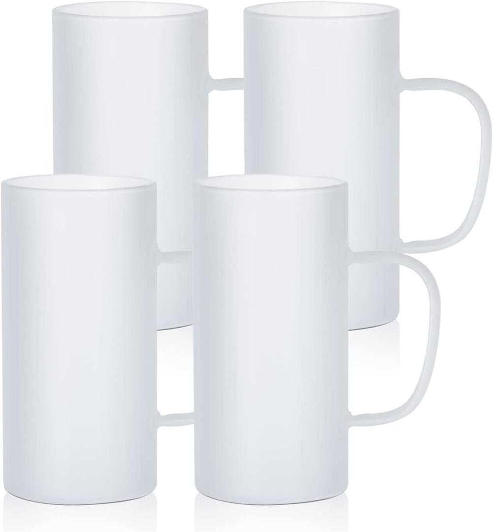 PYD Life Sublimation Glass Blanks Beer Mugs Frosted 22 OZ Coffee Tumblers Cups with Handle for Mug Tumbler Heat Press Printing UV DTF HTV DIY Projects 4 Pack