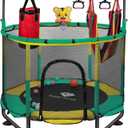 Trampoline for Kids, 5FT Adjustable for Toddler, Indoor/Outdoor Baby Trampoline with Enclosure Net, No-Gap Safe Design, Gifts for Boys & Girls (Powder Coating, green yellow)